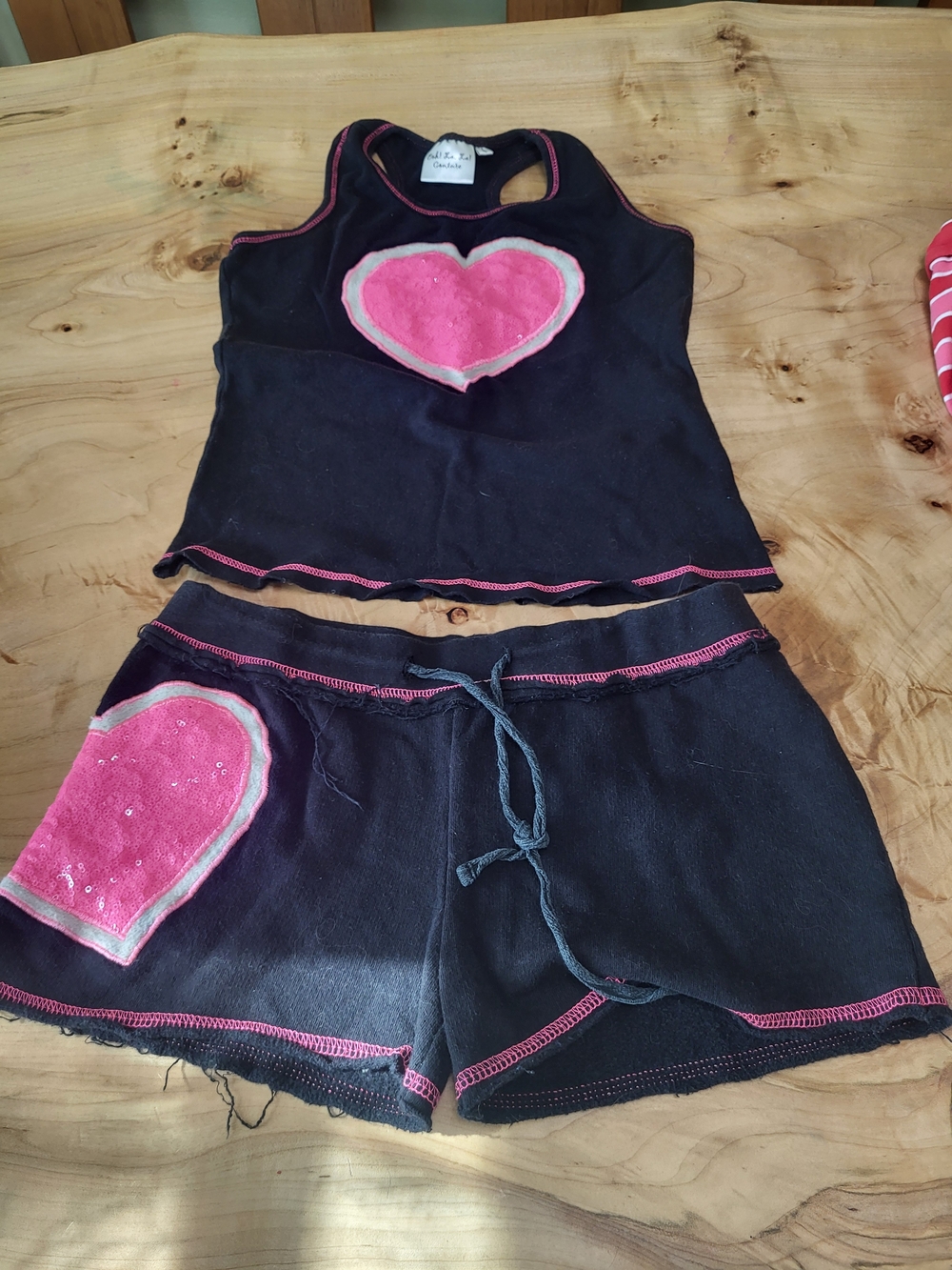 Kids Black and Pink Heart Matching Set - Tank Top & Shorts
